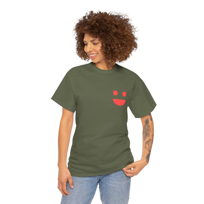 T-Shirt — “SMILE” Small Miracles In Life Exist Back Print, Minimal Smile Front