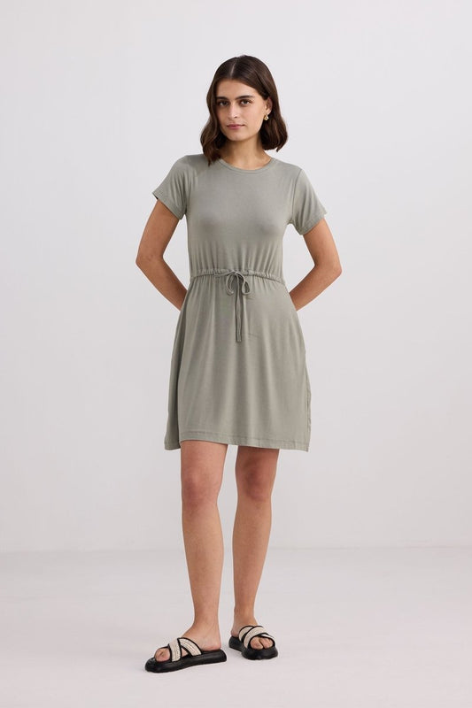 Drawstring Short T-shirt Dress in Light Olive - DCCXIV.store
