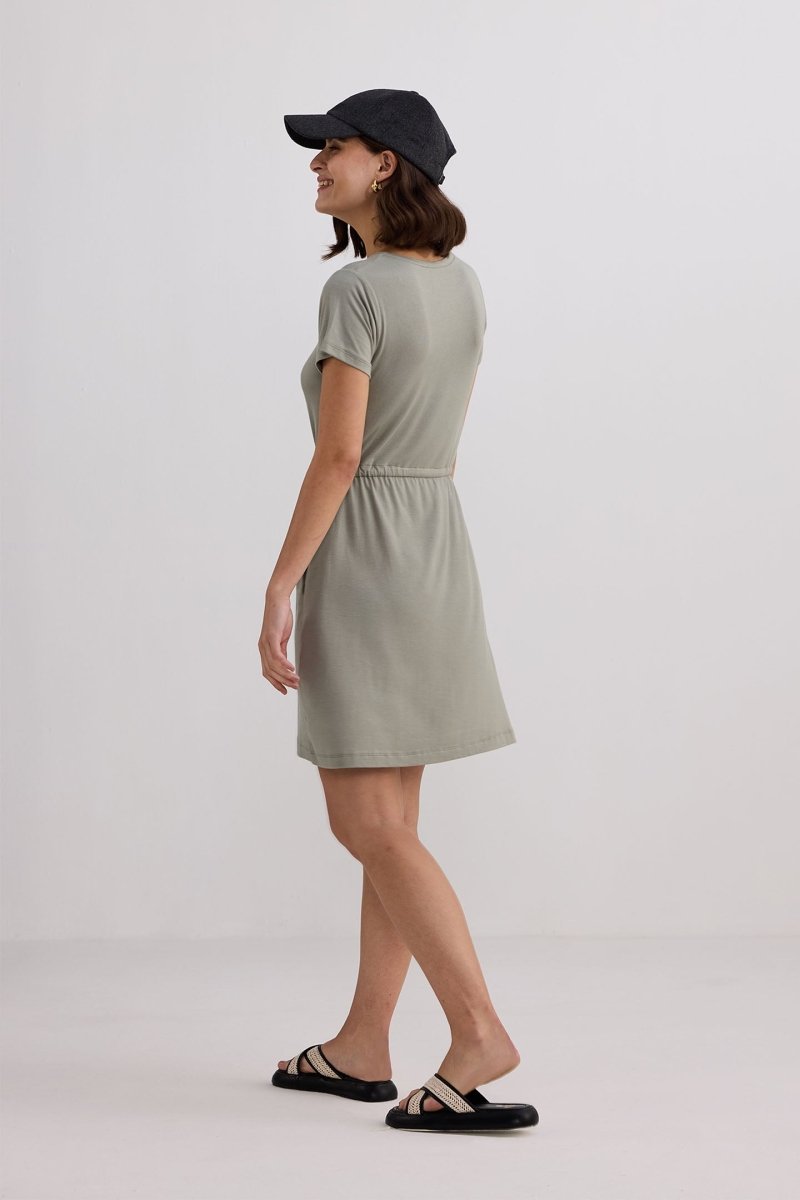 Drawstring Short T-shirt Dress in Light Olive - DCCXIV.store