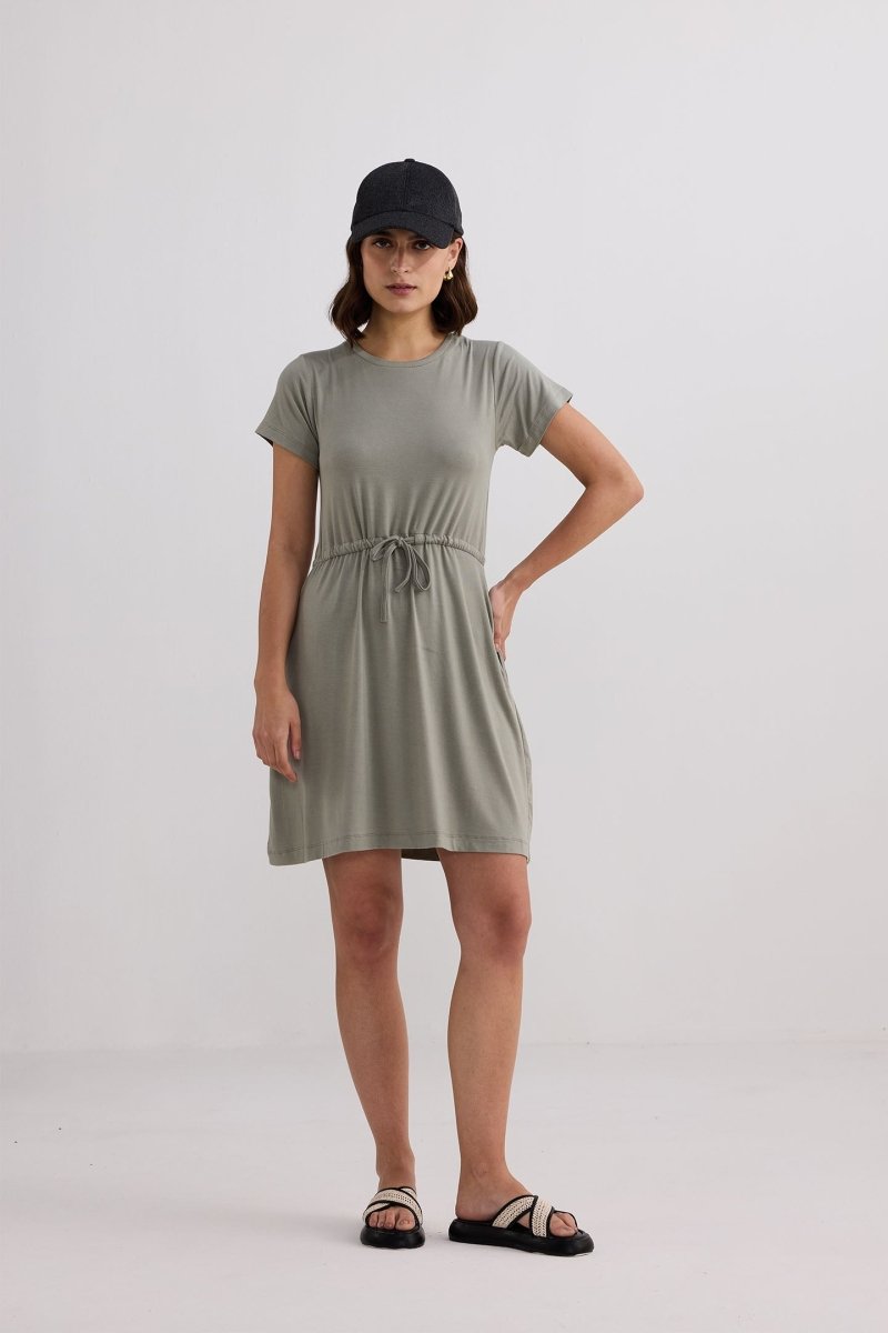 Drawstring Short T-shirt Dress in Light Olive - DCCXIV.store