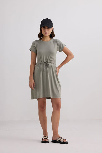 Drawstring Short T-shirt Dress in Light Olive - DCCXIV.store