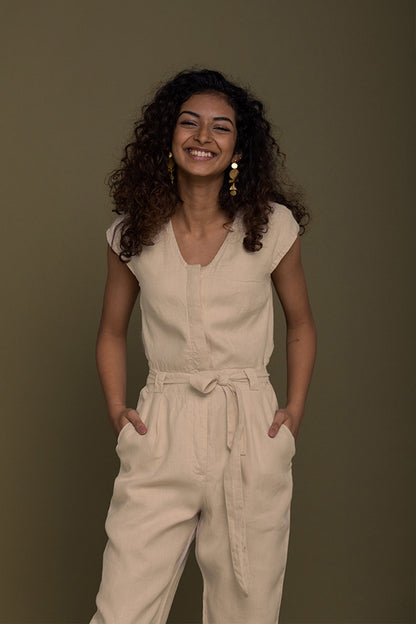 Evening Chai Jumpsuit in Neutral Beige