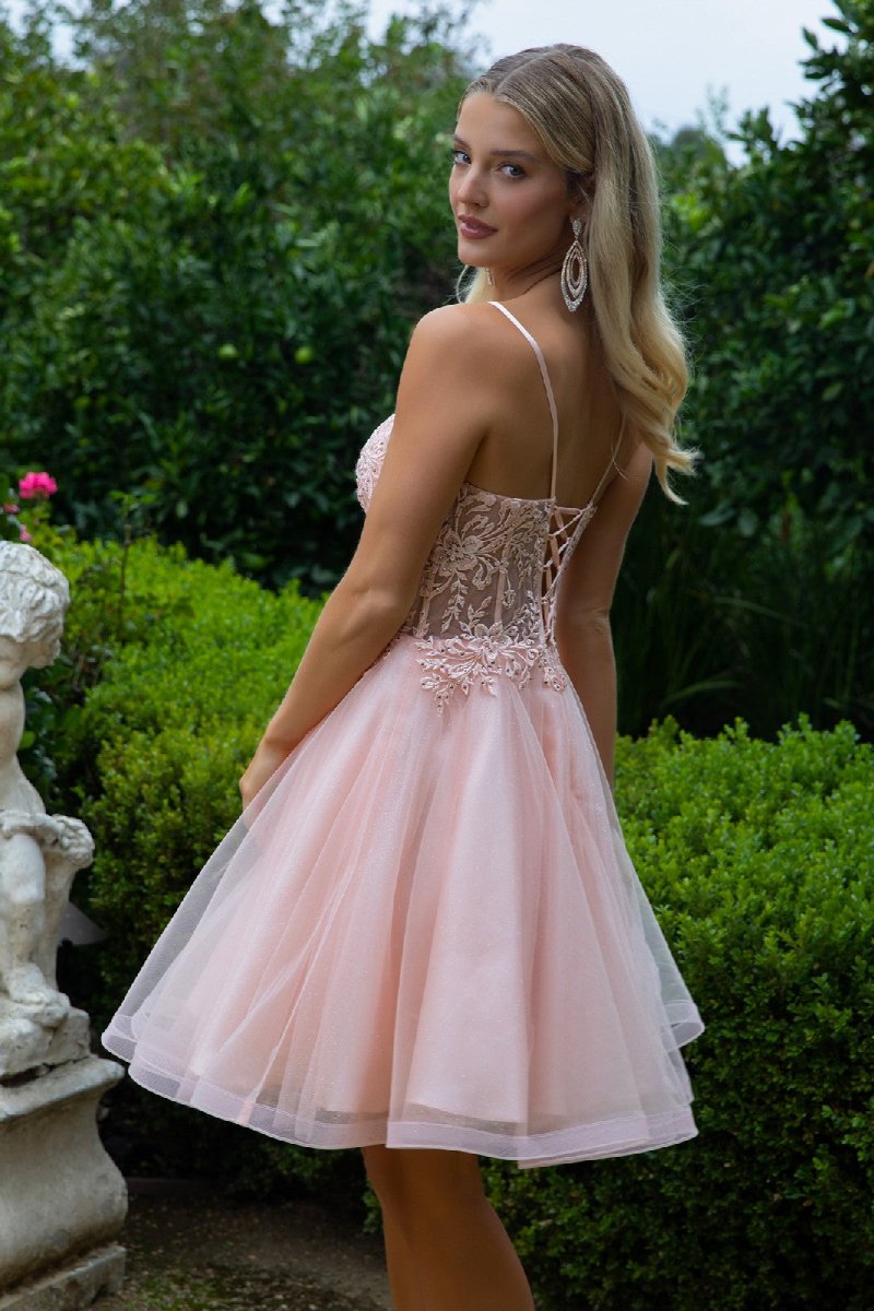 Floral Embroidery Embellished Glitter Mesh Sweetheart Neckline A - Line Homecoming Dress - DCCXIV.storeDamas/Short