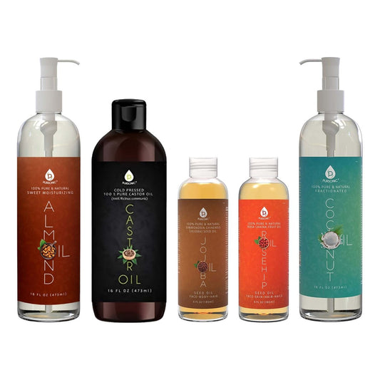 Pursonic Essential Oils & Skin Care Mega Bundle – 100% Pure Golden Jojoba Oil, Rosehip Oil, Sweet Almond Oil, Fractionated Coconut Oil, and Castor Oil - DCCXIV.store