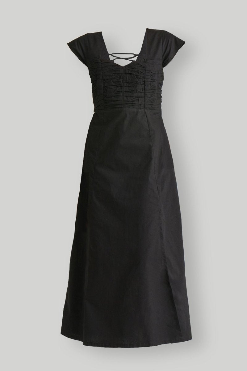 Ruched Dress with Front Slit in Black - DCCXIV.store