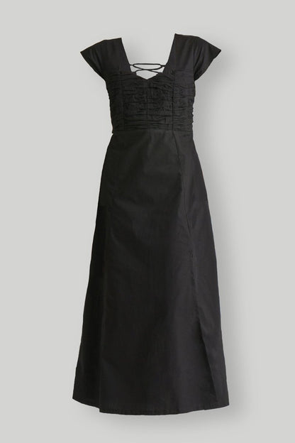 Ruched Dress with Front Slit in Black - DCCXIV.store