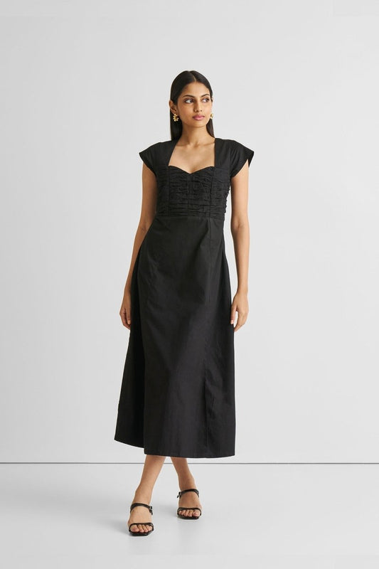Ruched Dress with Front Slit in Black - DCCXIV.store