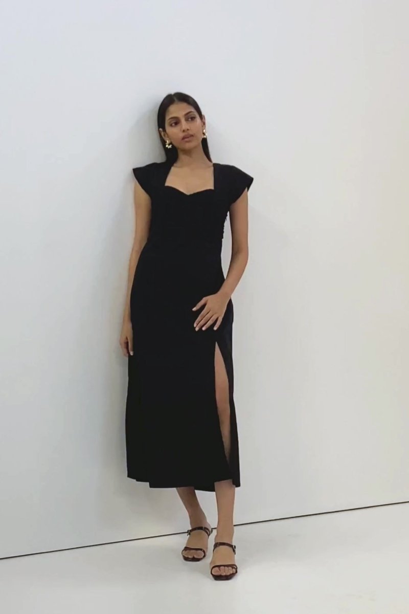 Ruched Dress with Front Slit in Black - DCCXIV.store