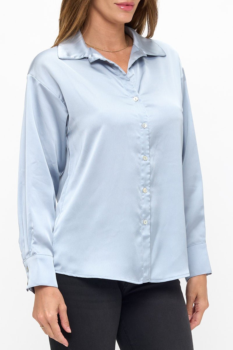 Satin Shirt With Long Sleeves and Front Closure - DCCXIV.storeTops
