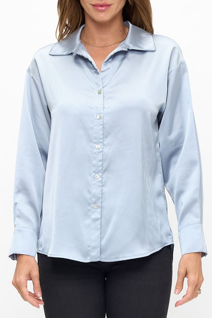 Satin Shirt With Long Sleeves and Front Closure - DCCXIV.storeTops