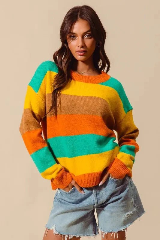 SO ME Multi Color Stripe Sweater with Ribbed Detail - DCCXIV.storeSweaters & Cardigans/Sweaters