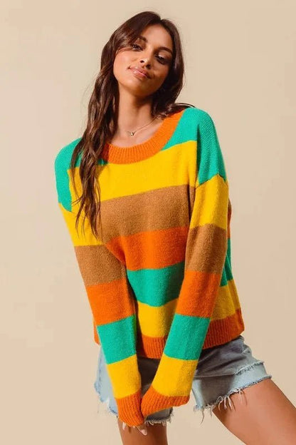 SO ME Multi Color Stripe Sweater with Ribbed Detail - DCCXIV.storeSweaters & Cardigans/Sweaters
