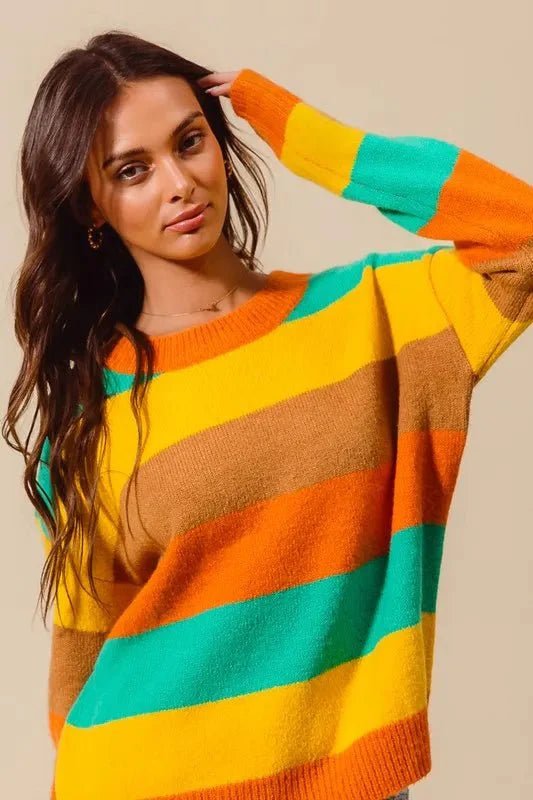 SO ME Multi Color Stripe Sweater with Ribbed Detail - DCCXIV.storeSweaters & Cardigans/Sweaters