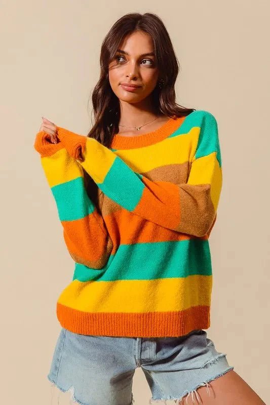 SO ME Multi Color Stripe Sweater with Ribbed Detail - DCCXIV.storeSweaters & Cardigans/Sweaters