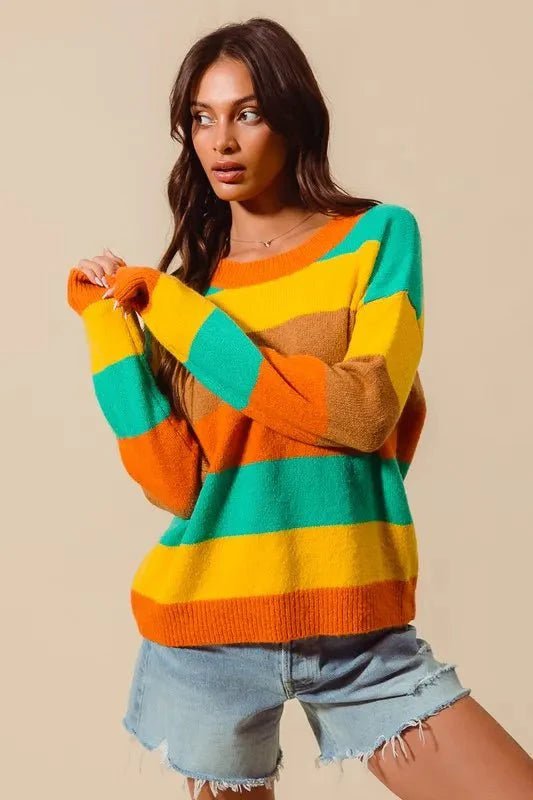 SO ME Multi Color Stripe Sweater with Ribbed Detail - DCCXIV.storeSweaters & Cardigans/Sweaters