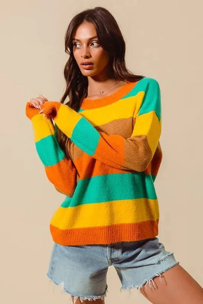 SO ME Multi Color Stripe Sweater with Ribbed Detail - DCCXIV.storeSweaters & Cardigans/Sweaters